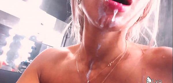  Beautiful Blonde Deepthroat and Play with Milk - Cum on Face